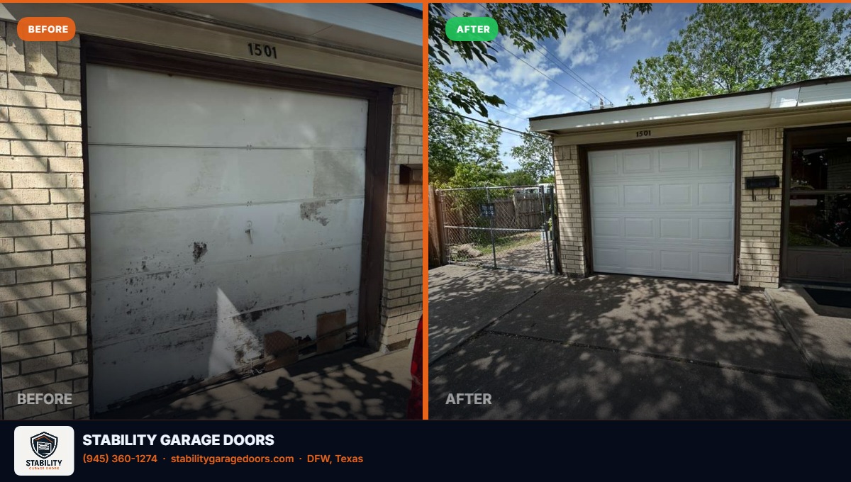 Garage door cable repair before and after DFW TX